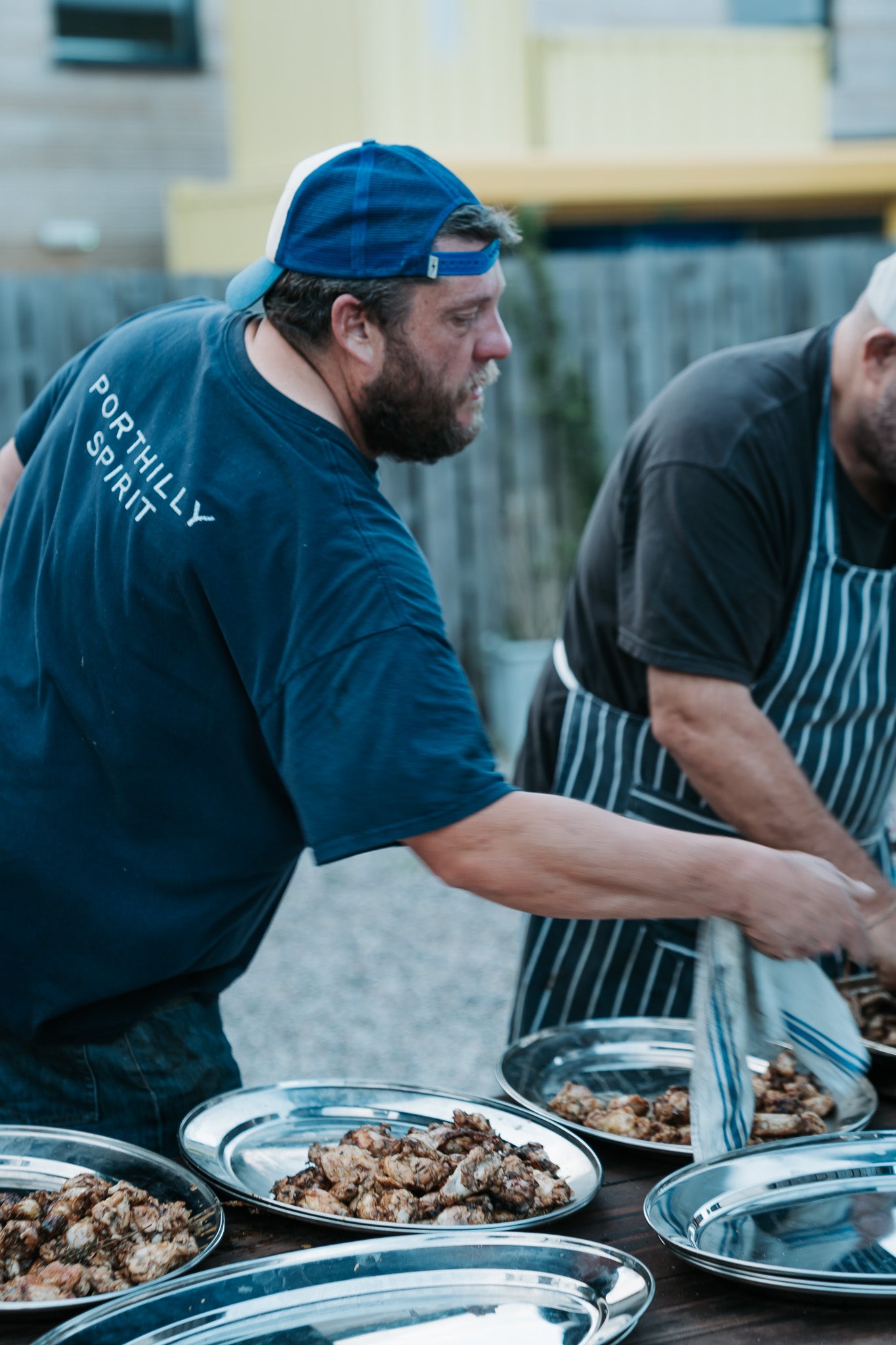 Navy Porthilly Spirit t-shirt, back print, at the grill